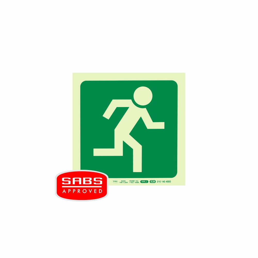 Photoluminescent 190MM Safety Sign - E29-Running Man Facing Right