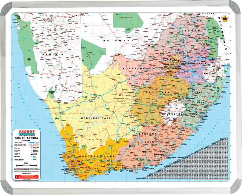 South African AA Map (1200*900mm) 1200x900mm Bulletin Board - Parrot at JATA KZN Durban