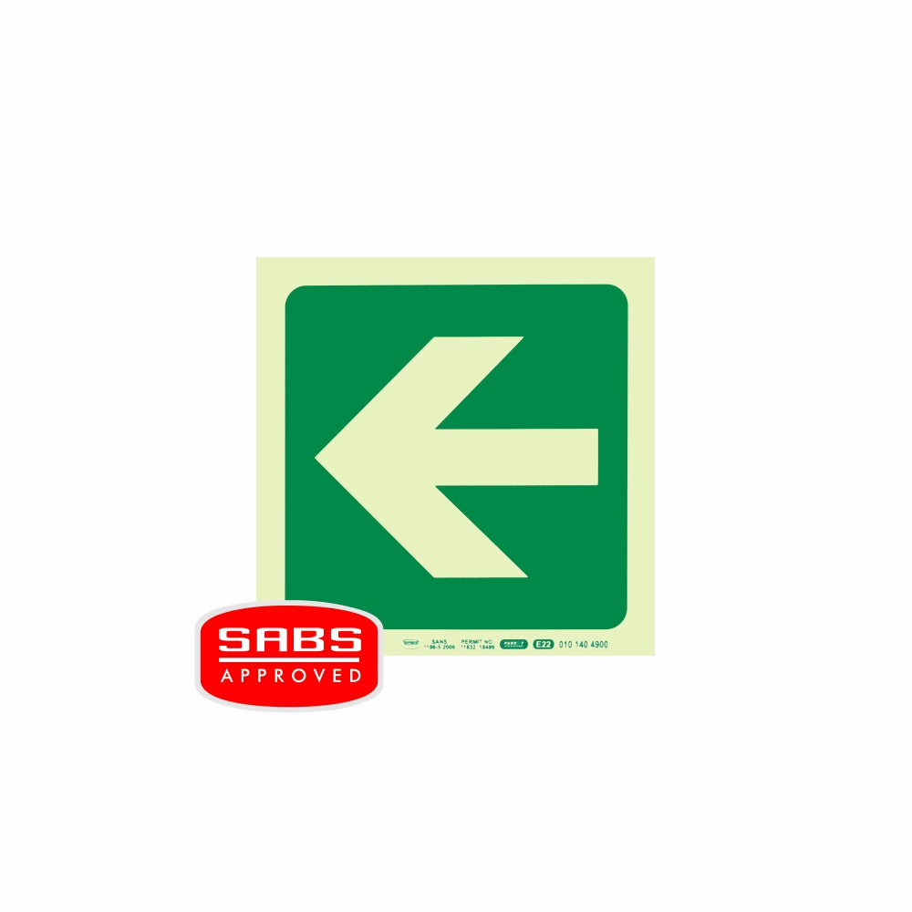 PHOTOLUMINESCENT 190MM SAFETY SIGN -E22-ARROW LEFT