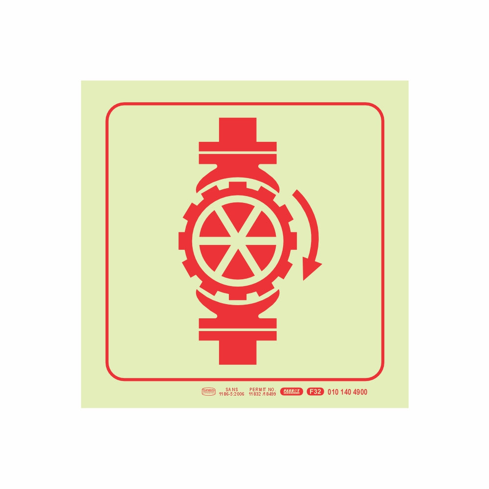 Photoluminescent 190mm Safety Sign F32 Sprinkler Stop Valve