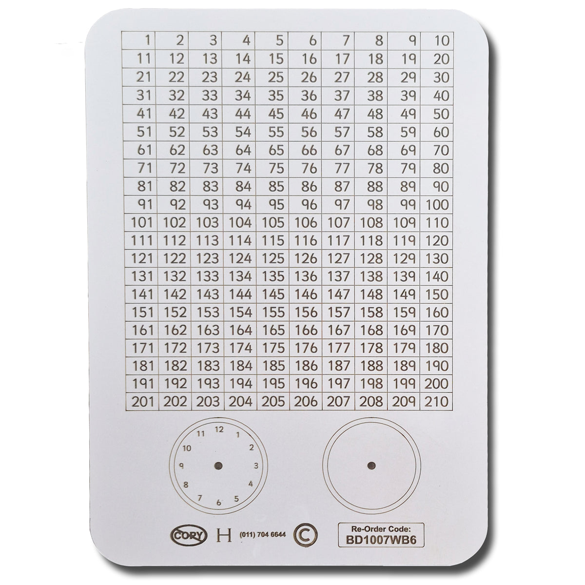 WRITING SLATE 1-210 NUMBER CHART, CLOCKFACES PACK OF 10