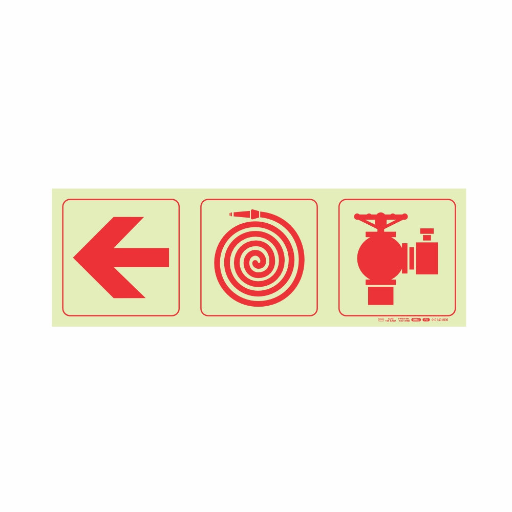 Photoluminescent 190mm Safety Sign F8 Arrow Left Fire Hose Reel Fire Hydrant