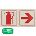 PHOTOLUMINESCENT 190MM SAFETY SIGN - F19-FIRE EXTINGUISHER+ARROW RIGHT