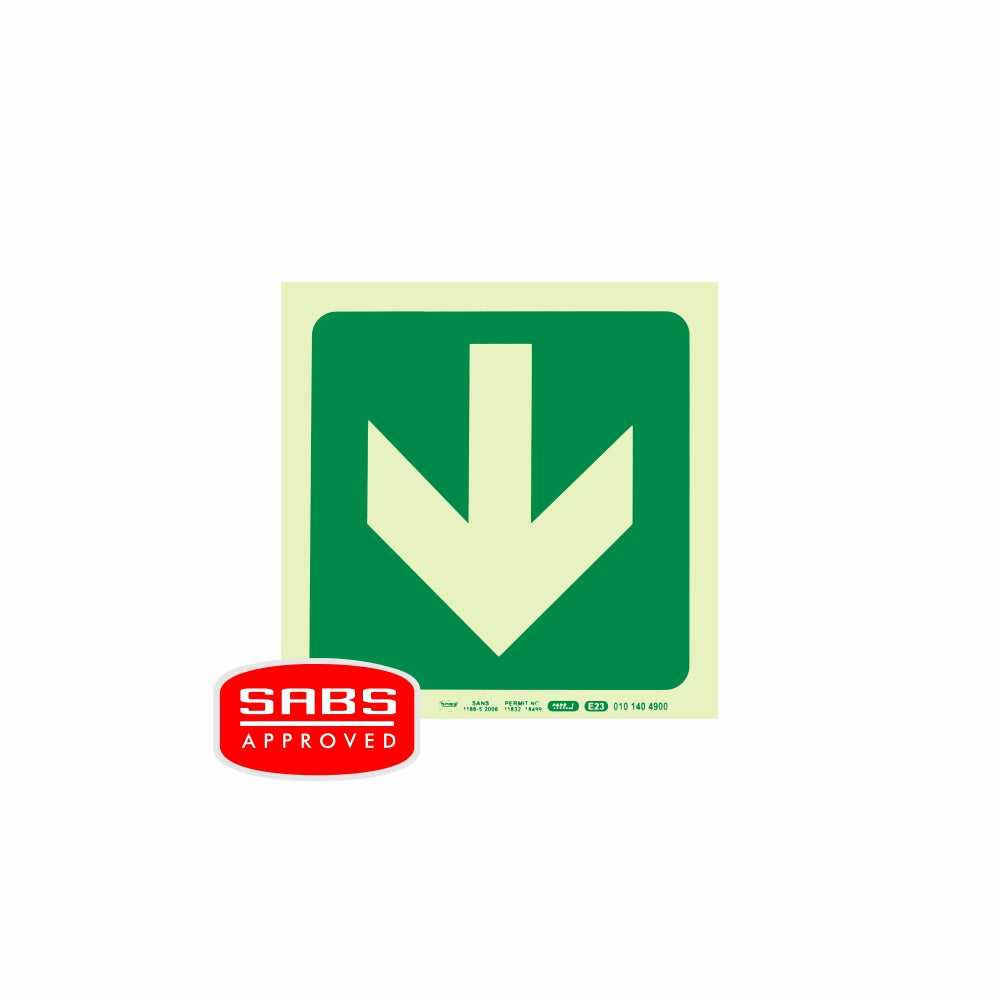 PHOTOLUMINESCENT 190MM SAFETY SIGN -E23-ARROW DOWN