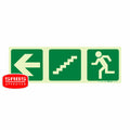 Photoluminescent 190MM Safety Sign - E17-Arrow Left+Stairs Going Down+Running Man