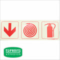 PHOTOLUMINESCENT 190MM SAFETY SIGN - F4-ARROW DOWN+FIRE HOSE REEL+FIRE EXTINGUISHER