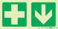Photoluminescent 190MM Safety Sign - E7A-Green Cross+Arrow Down