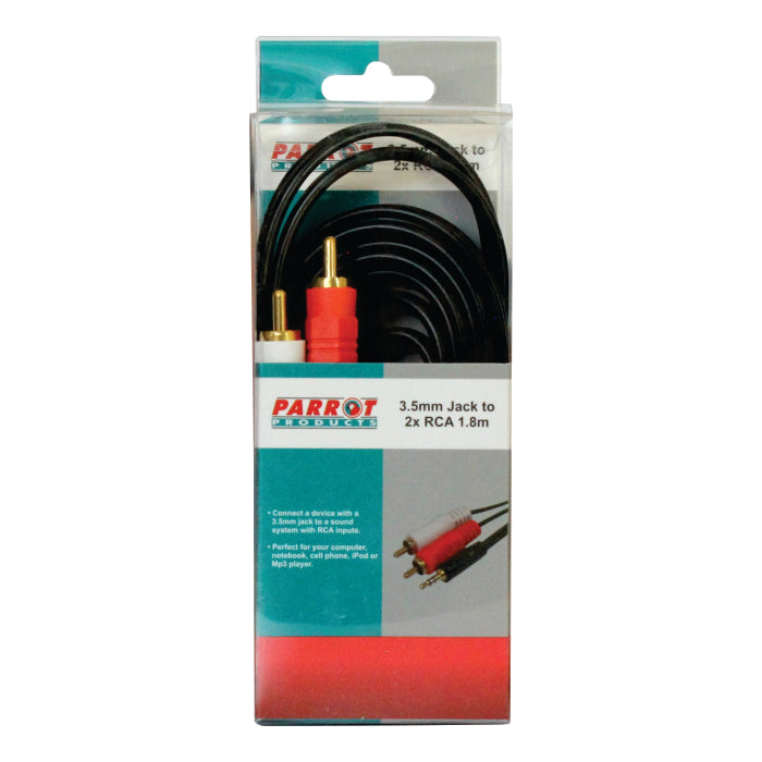 3.5mm Audio Jack to Two Male RCA cable (1.8 Meters)