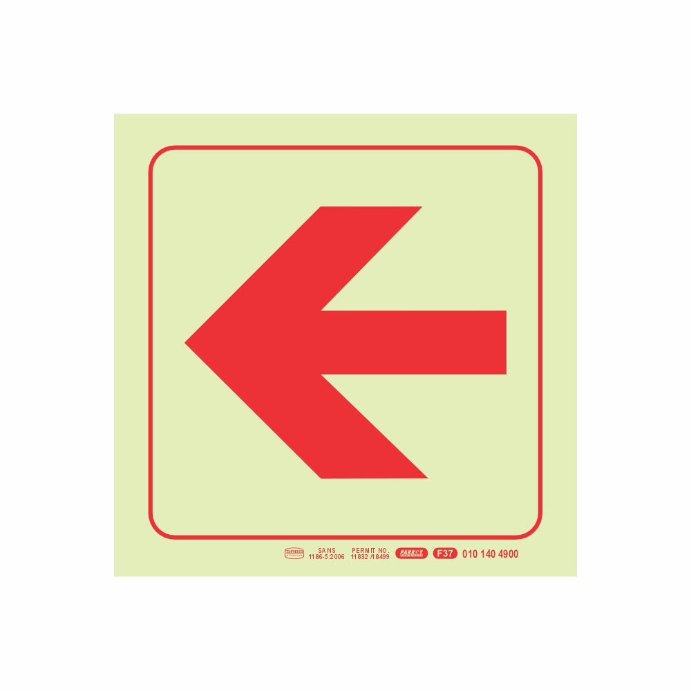 Photoluminescent 190mm Safety Sign F37 Arrow Left