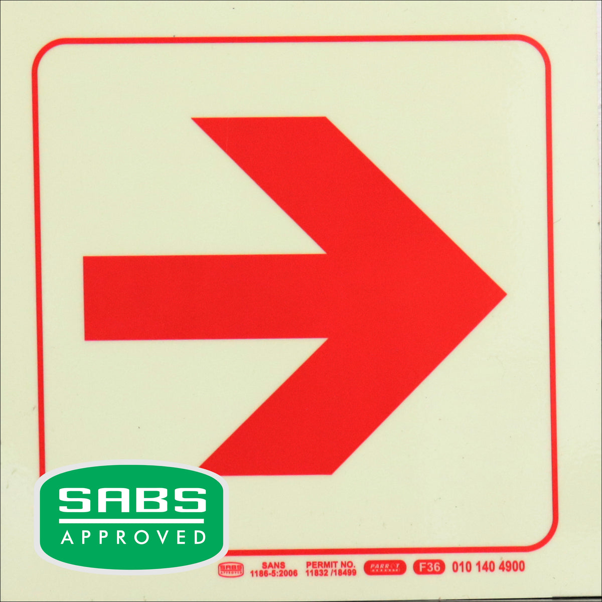 PHOTOLUMINESCENT 190MM SAFETY SIGN - F36-ARROW RIGHT