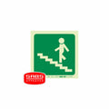 Photoluminscent 190MM Safety Sign - E9-Running Man On Stairs Going Up AND Left