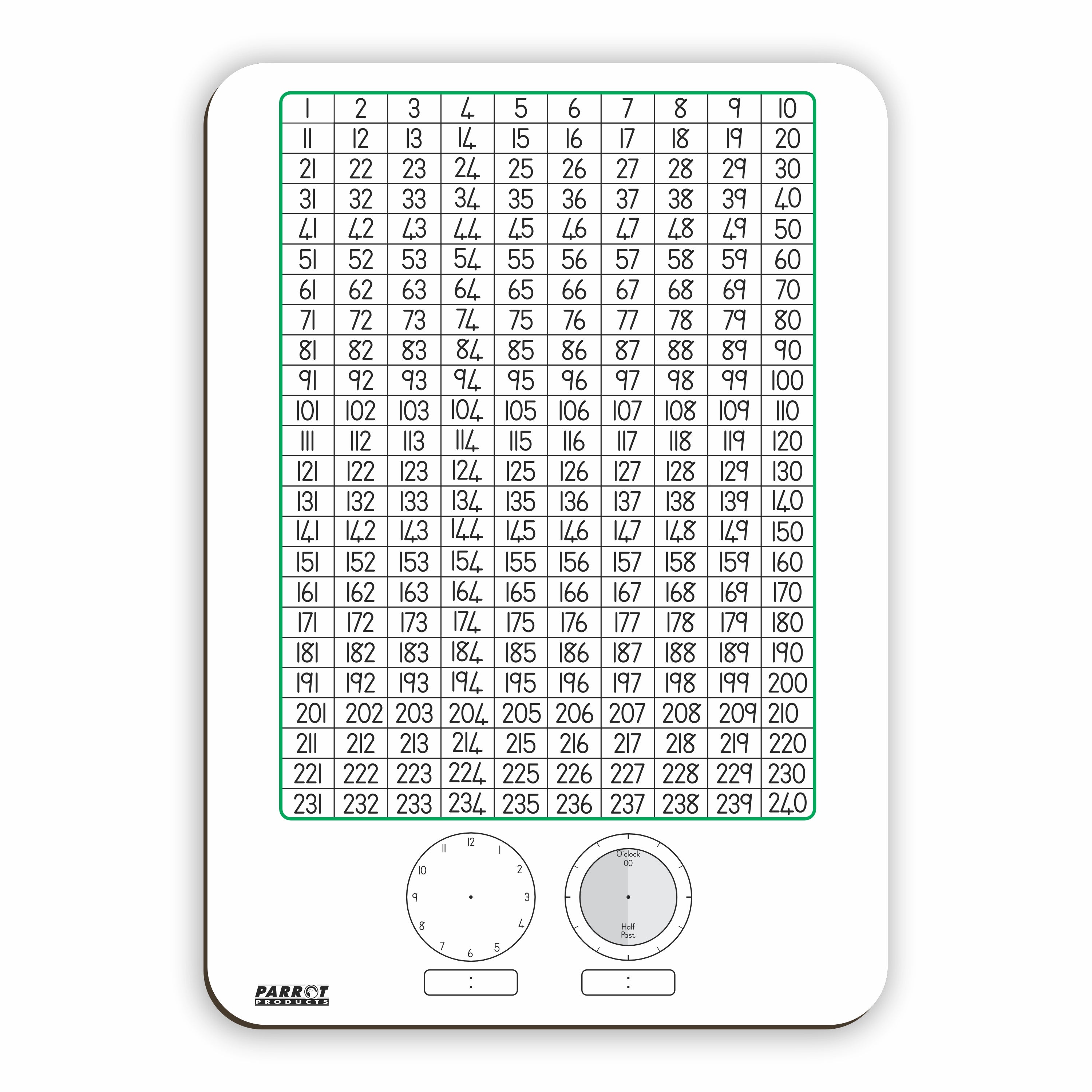 WRITING SLATE NUMBER CHART AND CLOCK MARKERBORD 297*210MM TENS