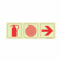 PHOTOLUMINESCENT 190MM SAFETY SIGN - F6-FIRE EXTINGUISHER+FIRE HOSE REEL+ARROW RIGHT