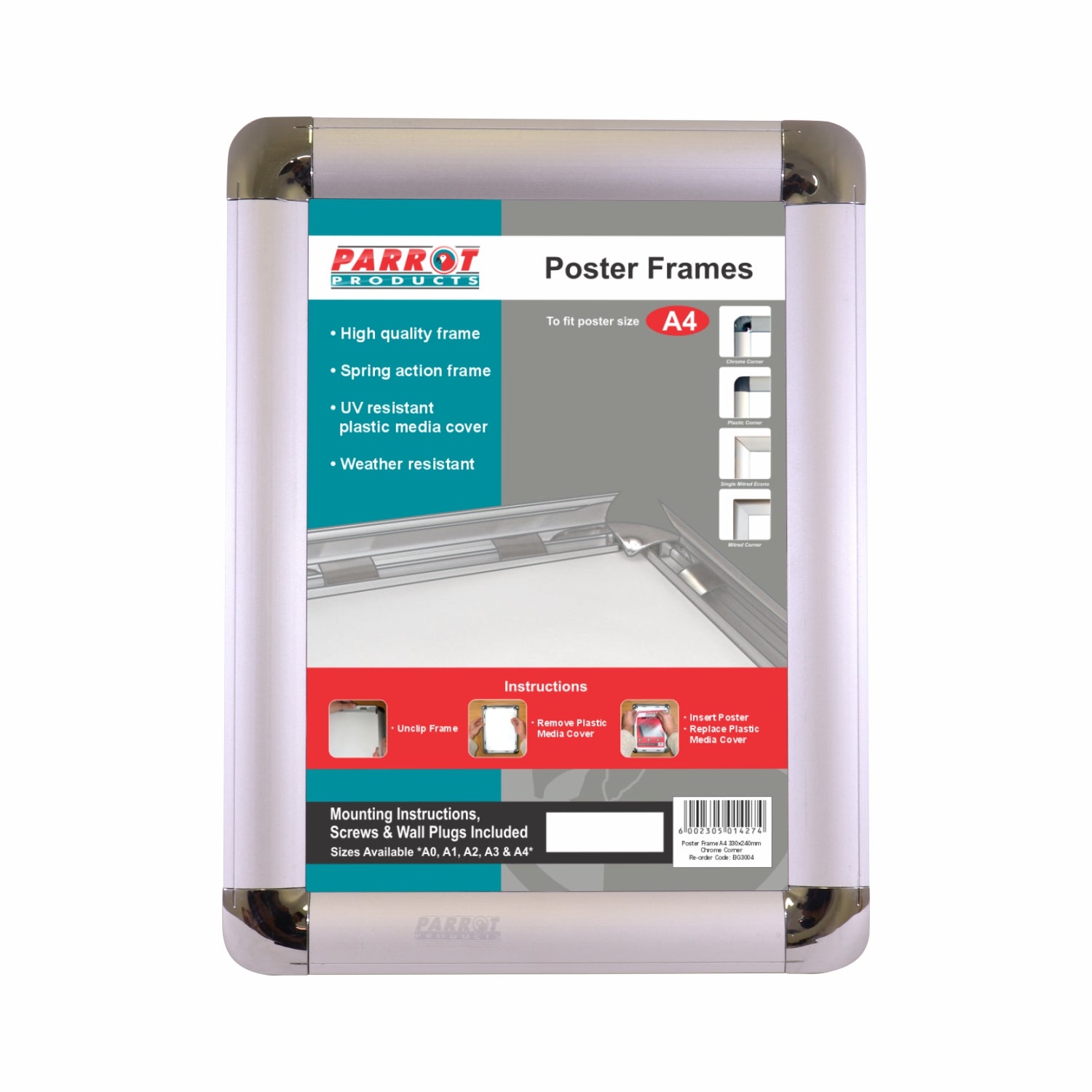Poster Frame (A4 - 360*270mm - Chrome Corner)