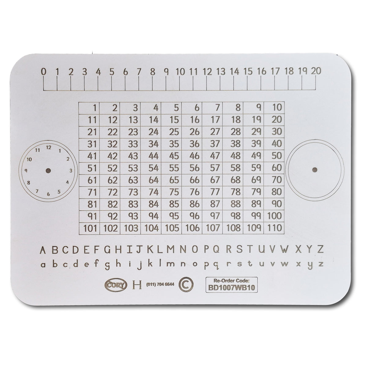 WRITING SLATE 1-110 NUMBER CHART, 0-20 NUMBERLINE, JUNIOR A-Z, CLOCK PACK OF 10