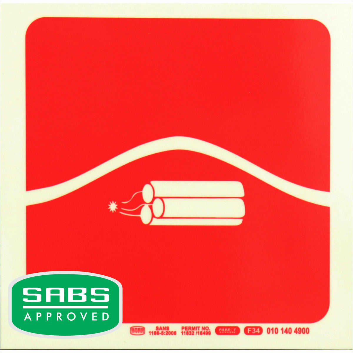 PHOTOLUMINESCENT 190MM SAFETY SIGN - F34-BOMB BAG