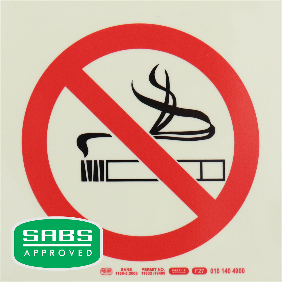 PHOTOLUMINESCENT 190MM SAFETY SIGN - F27-NO SMOKING