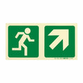 Photoluminescent 190MM Safety Sign - E11-Running Man+Diagonal Arrow Up And Right