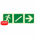 Photoluminescent 190MM Safety Sign - E18-Running Man+Stairs Going Up+Arrow Right