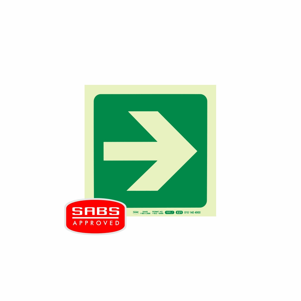 Photoluminescent 190MM Safety Sign - E21-Arrow Right