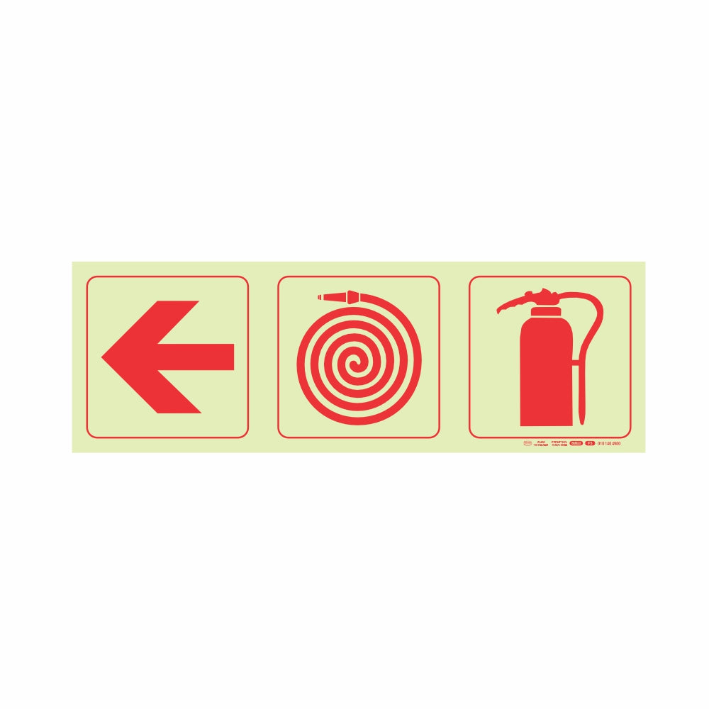 Photoluminescent 190mm Safety Sign F5 Arrow Left Fire Hose Reel Fire Extinguisher