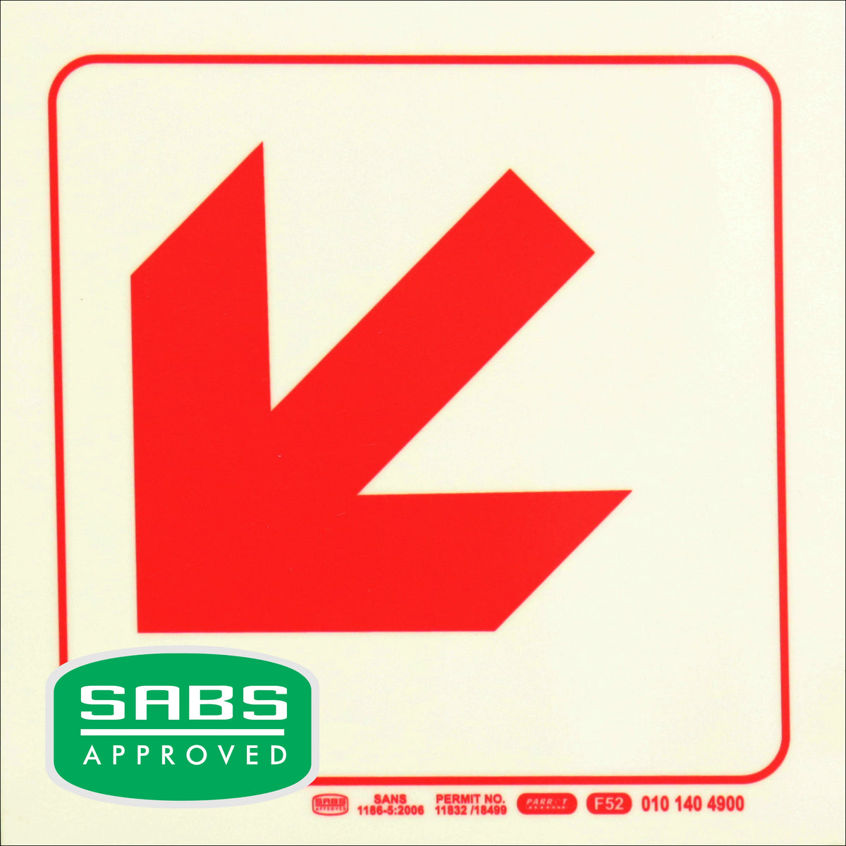 PHOTOLUMINESCENT 190MM SAFETY SIGN - F52-DIAGONAL ARROW DOWN AND LEFT
