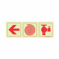 PHOTOLUMINESCENT 190MM SAFETY SIGN - F8-ARROW LEFT+FIRE HOSE REEL+FIRE HYDRANT