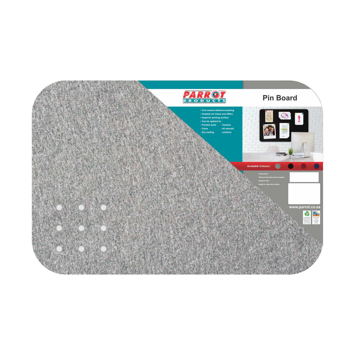 PIN BOARD ADHESIVE NO FRAME 450*300MM GREY
