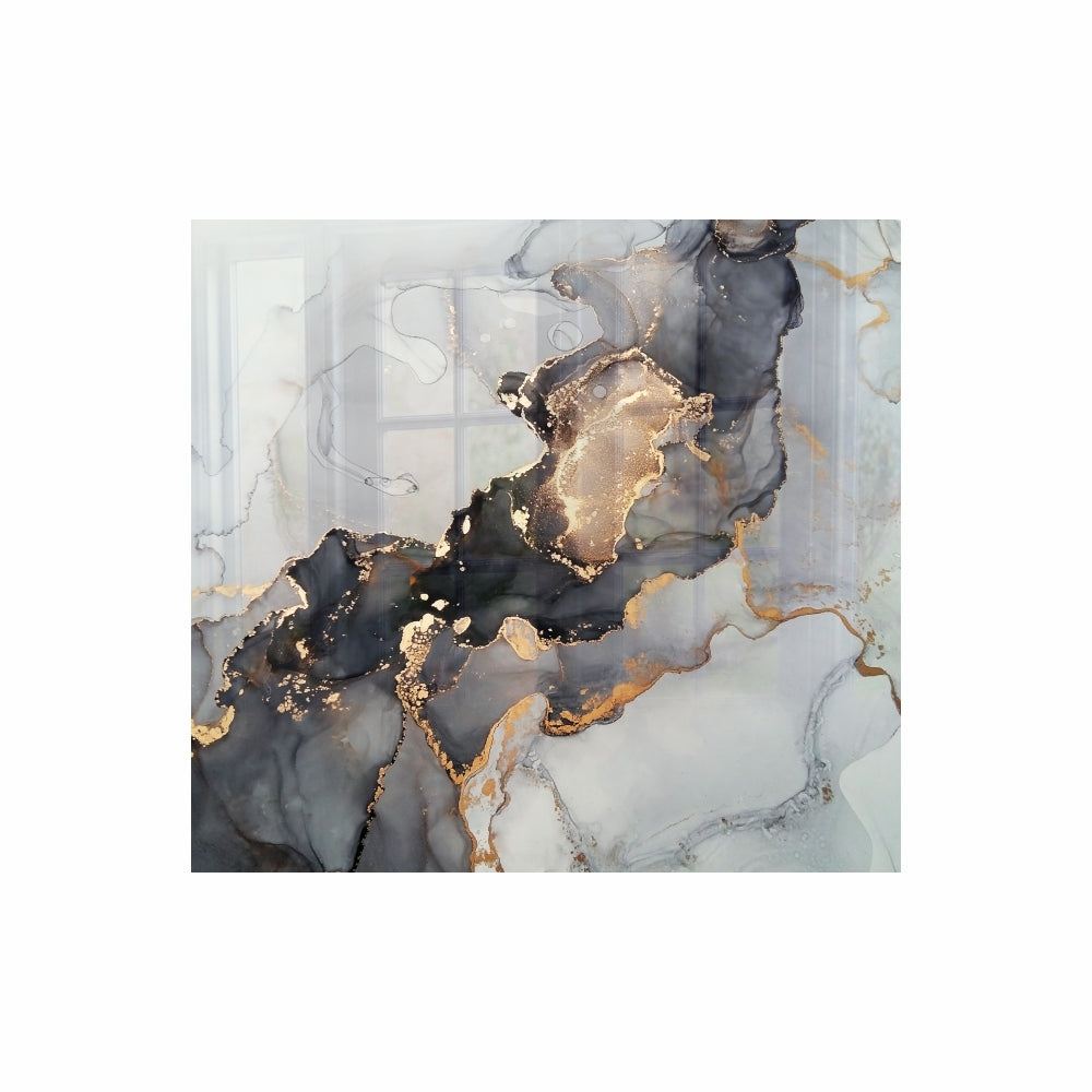 DECORATIVE GLASS WALL TILE 598MM X 650MM INK CONTRAST