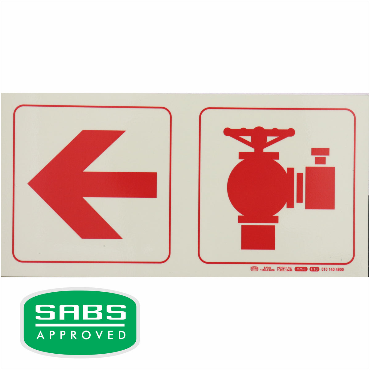 PHOTOLUMINESCENT 190MM SAFETY SIGN - F18-ARROW LEFT+FIRE HYDRANT