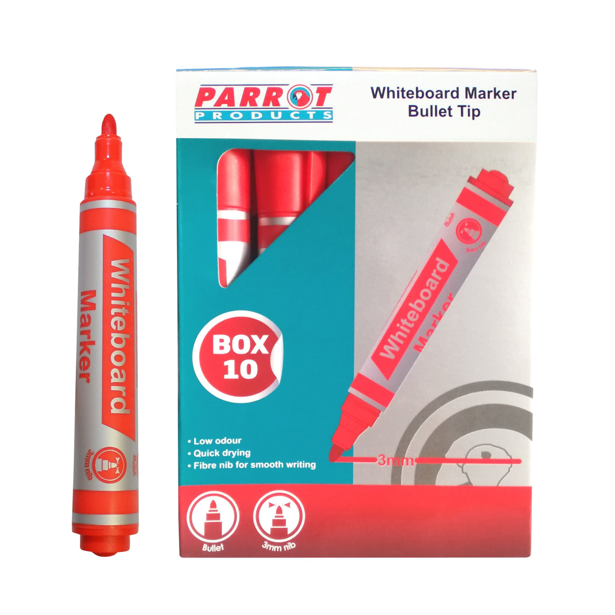 MARKER WHITEBOARD BULLET BOX 10 RED