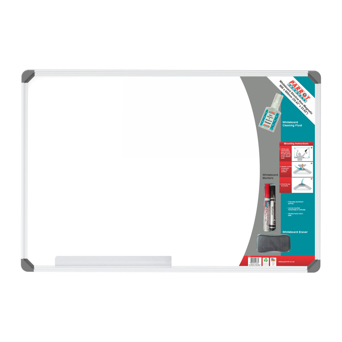 Slimline Non-Magnetic Whiteboard (900*600mm - Retail) 900x600mm Whiteboard - Parrot at JATA KZN Durban