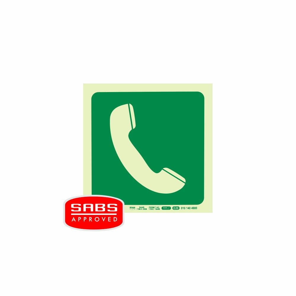 Photoluminescent 190MM Safety Sign - E20-Telephone