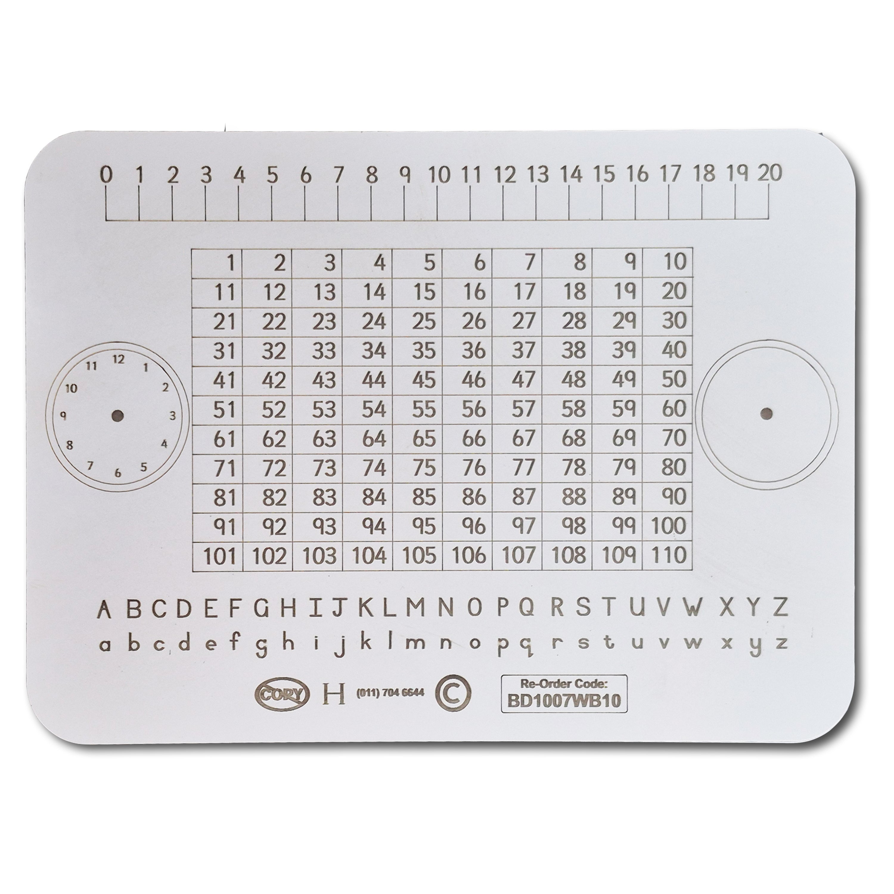 WRITING SLATE 1-110 NUMBER CHART, 0-20 NUMBERLINE, JUNIOR A-Z, CLOCK PACK OF 10