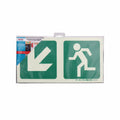 Photoluminescent 190MM Safety Sign - E14-Diagonal Arrow Down AND Left + Running Man