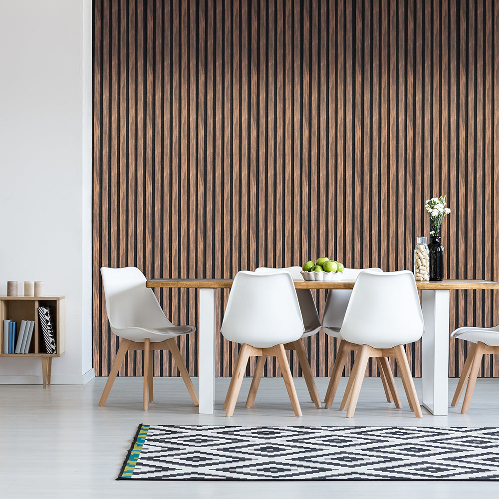 Acoustic Slatted Wall Panel 600  2400mm  Natural Walnut