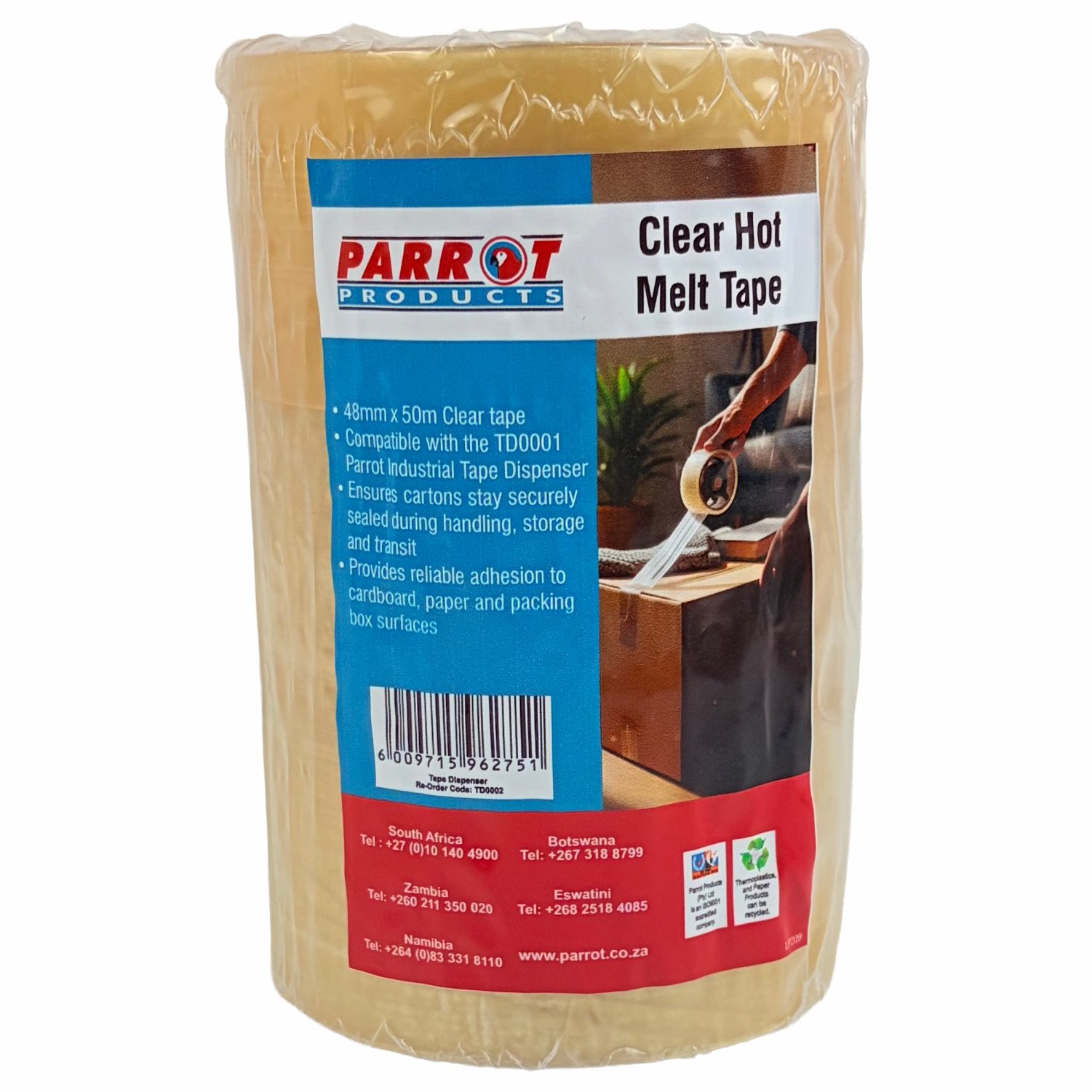 Hot Melt Packaging Tape 48mm  50m  Clear (Pack of 3)