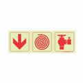 PHOTOLUMINESCENT 190MM SAFETY SIGN - F7-ARROW DOWN+FIRE HOSE REEL+FIRE HYDRANT