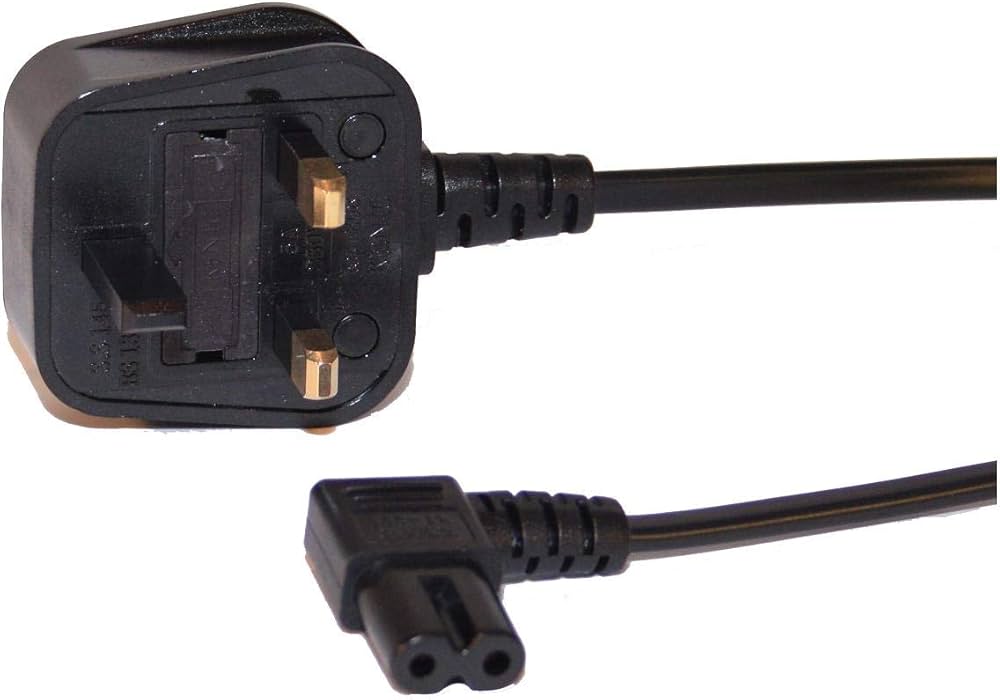 UK 3 Pin To Figure 8 Power Cable 2 Core 0.75mm2 Flat Black