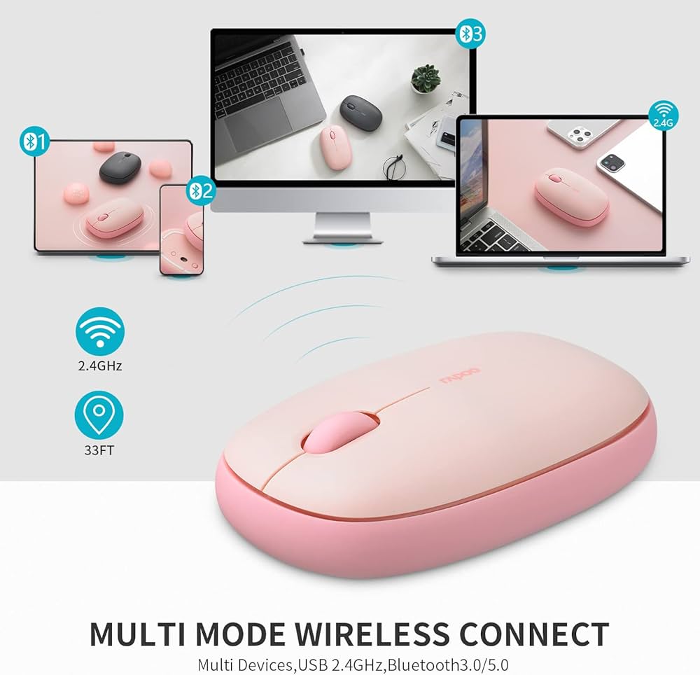 Rapoo M650 Silent Multi-Mode Wireless Mouse (Pink)