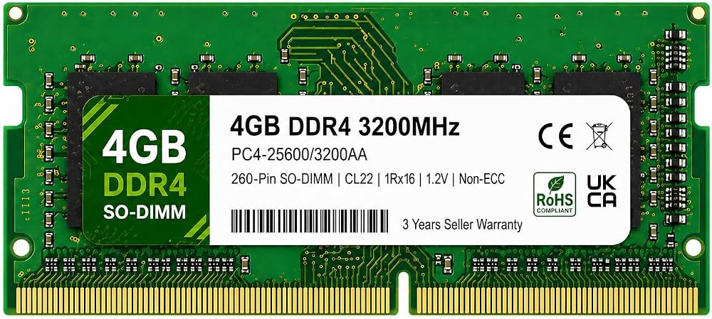 4GB DDR4 3200MHz Laptop Memory Module (SO-DIMM, 260-Pin, 1.2V)