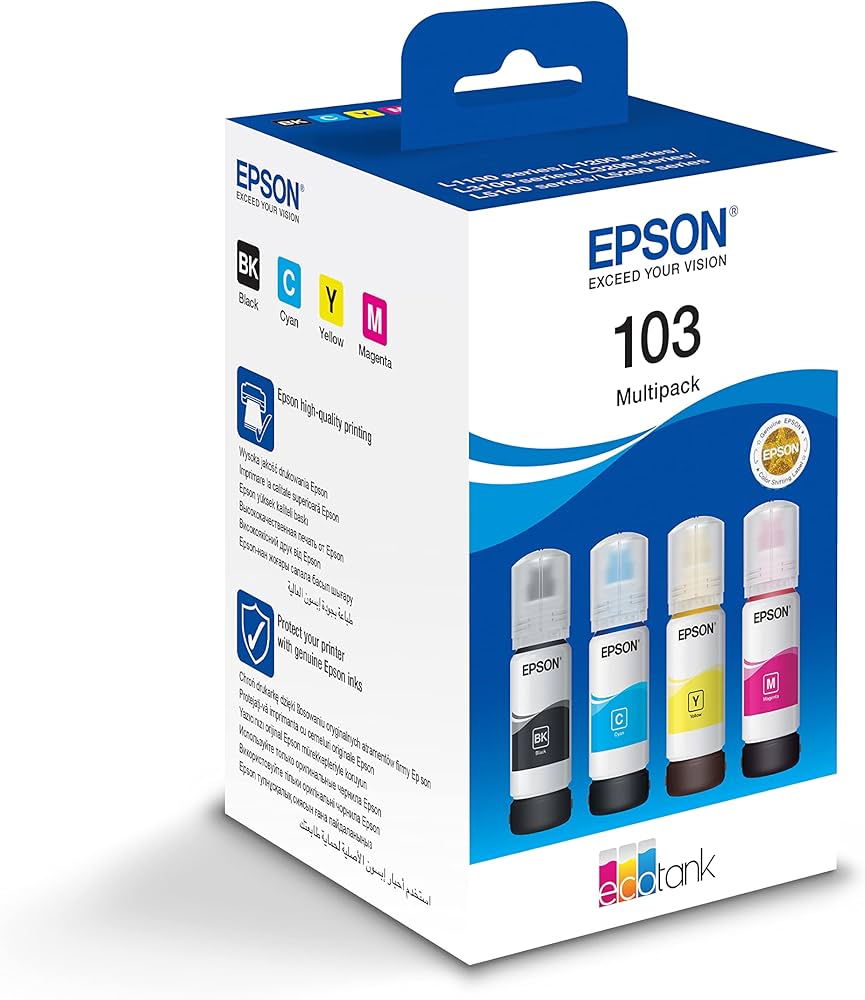Epson 103 4-Color Ink Bottle Multipack (Black, Cyan, Magenta, Yellow)