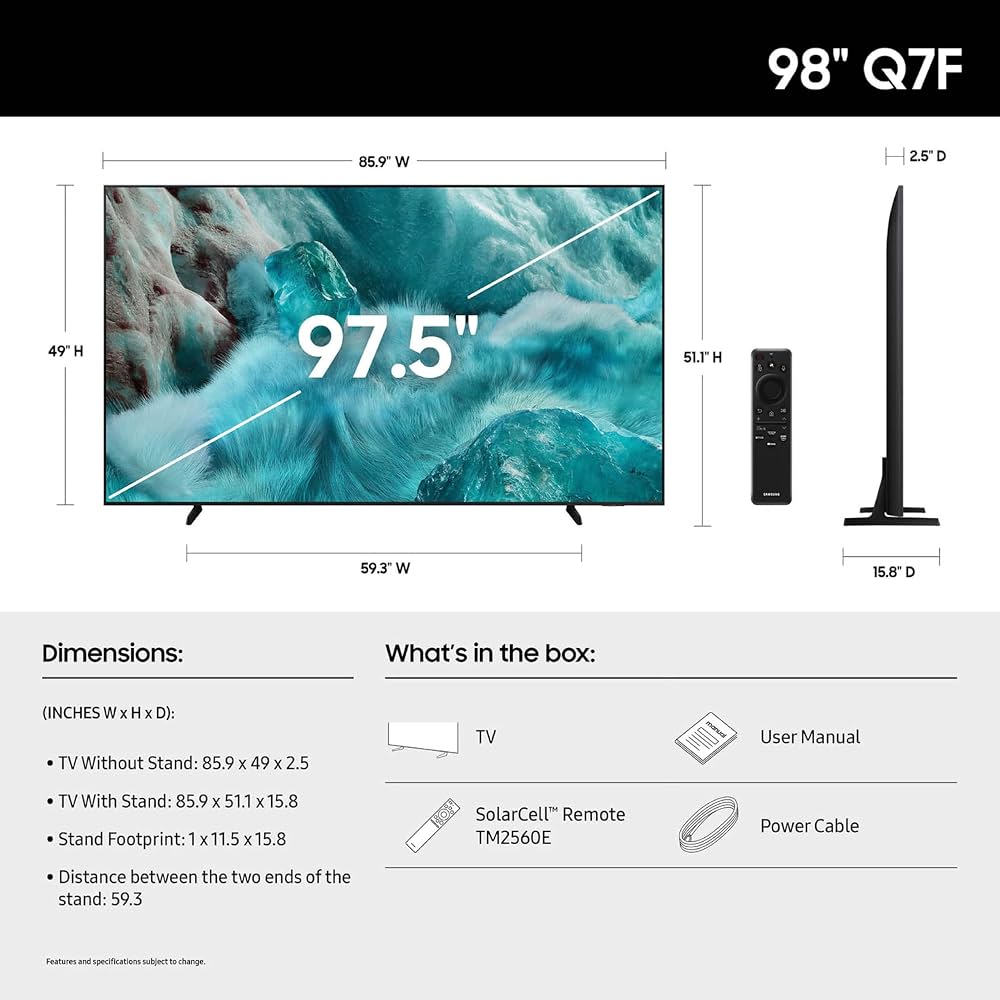 Samsung 98" Q7F QLED 4K Smart TV (Quantum HDR, Q4 AI Processor)