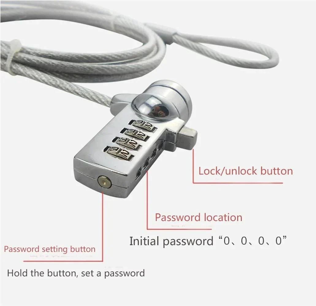MECER 4 Dial Desktop Cable Lock Resettable 4 Digit Code