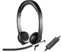 Logitech H650e stereo USB headset, double ear, with noise-canceling microphone and in-call LED indicator.