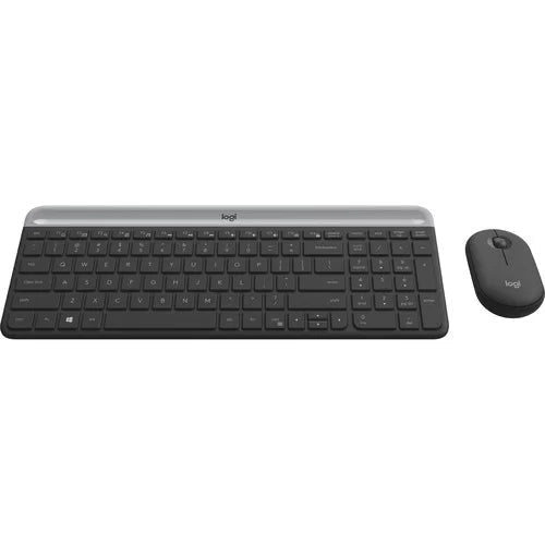 Logitech MK470 slim wireless keyboard and mouse combo in graphite with USB receiver.