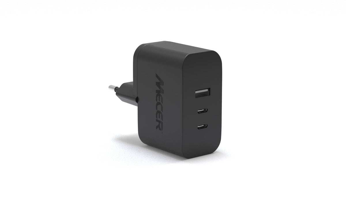 Mecer 65W GaN USB-C Charger for laptops and phones, model G3C065A. A compact and efficient power solution.