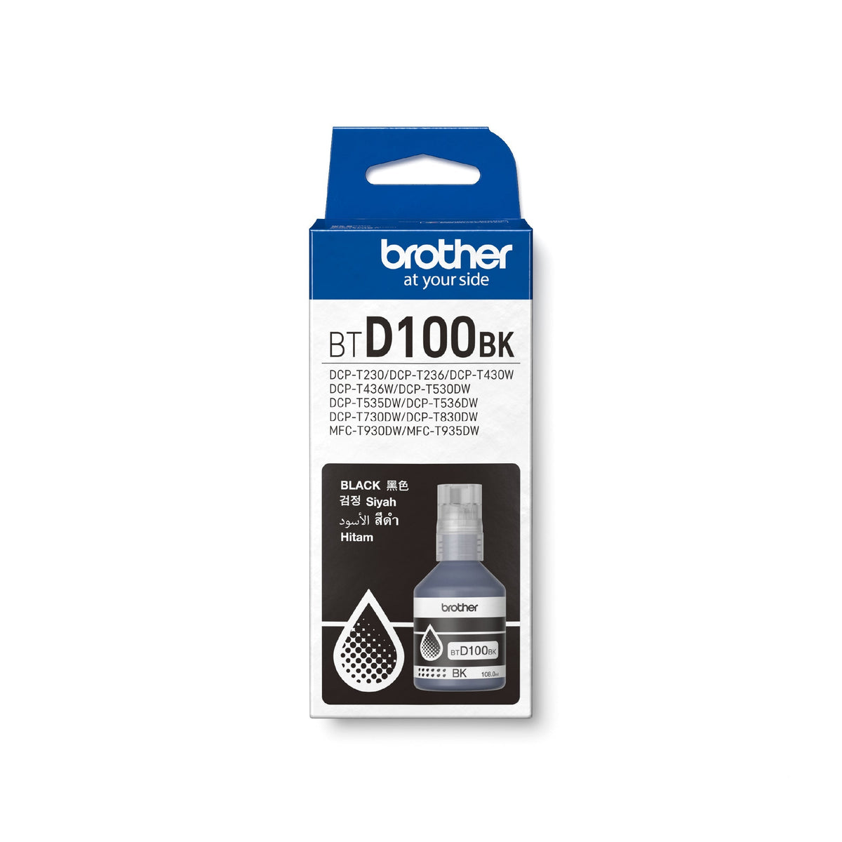 Brother BTD100BK black ink cartridge for DCP-T230, DCP-T430W, and MFC-T930DW printers (SKU: 8ZCCE100140)