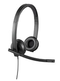 Logitech H570e wired USB headset with noise-canceling microphone and in-line controls for PC, Mac, and laptop.