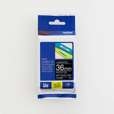 Brother 36MM White on Matt Black Laminated tape